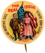 CHOICE COLOR BUTTON "THE REAL ISSUE THE SALOON OR THE BOYS AND GIRLS."