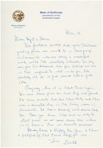 EXTREMELY RARE HAND WRITTEN RONALD REAGAN LETTER ON GOVERNOR'S STATIONERY SIGNED "DUTCH".