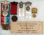 FIVE FRATERNAL AND LABOR ORGANIZATION RIBBON BADGES.