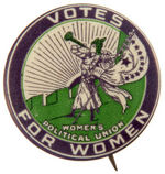 VERY SCARCE AND POPULAR "VOTES FOR WOMEN" BUTTON WITH TEN STAR DESIGN.