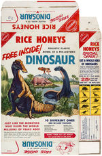 NABISCO "RICE HONEYS" CEREAL BOX WITH DINOSAUR MODELS & DINOSAUR GUIDE PREMIUMS.