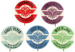“BOY SCOUT AROUND THE WORLD FLIGHT” FIVE RARE BUTTONS FROM THE 1930s.