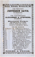 JEFFERSON DAVIS NOV. 6TH 1861 ELECTION BALLOT FROM VIRGINIA.