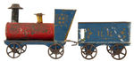 EARLY AMERICAN PAINTED TIN TRAIN.