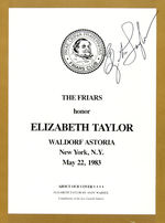 ELIZABETH TAYLOR SIGNED FRIARS CLUB DINNER PROGRAM.