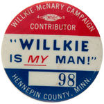 WILLKIE SCARCE CONTRIBUTOR BUTTON WITH SERIAL NUMBER.