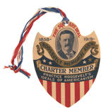 RARE DIE CUT CELLULOID “CHARTER MEMBER” BADGE FOR ROOSEVELT MEMORIAL ASS’N.