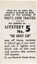 "POST'S CORN TOASTIES MAGIC MYSTERY SOLUTION CARD" LOT WITH STORE SIGN.