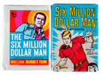 "SIX MILLION DOLLAR MAN" GUM CARD TEST PACK AND FULL BOX OF STICKERS.