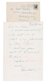 ANDREW WYETH HANDWRITTEN LETTER REGARDING HIS FATHER N.C. WYETH AND TONY SARG W/ENVELOPE.