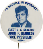 JOHN KENNEDY 1956 VICE-PRESIDENT HOPEFUL BUTTON NAMING HIS PULITZER PRIZE BOOK.