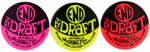 "END THE DRAFT" TRIO OF DAY-GLO BUTTONS FROM 1967 MARCH ON WASHINGTON.