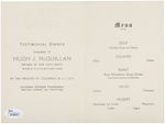 PROFESSIONAL BASEBALL PITCHER HUGH McQUILLAN SIGNED MENU.