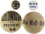 GOLDWATER GROUP OF FOUR NAME BUTTONS, TWO USING CHEMICAL FORMULA.