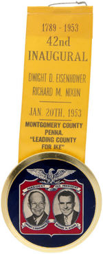 IKE JUGATE WITH RIBBON FROM MONTGOMERY COUNTY PA FOR 1953 INAUGURAL.