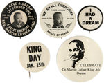 GROUP OF THREE DR. KING MEMORIAL BUTTONS AND TWO FROM NATIONAL REMEMBRANCE DAY.