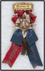 TAFT REAL PHOTO CELLULOID ON LARGE AND ORNATE RIBBON BADGE.