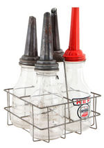 “BROOKINS/ AMCO/ HEP” OIL BOTTLE QUARTET WITH CARRIER.