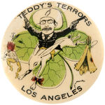 SCARCE CARTOON BUTTON FOR ROOSEVELT ISSUED BY TEDDY’S TERRORS CLUB C. 1902-1903.