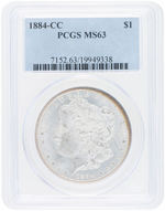 $1 MORGAN 1884-CC SILVER DOLLAR PCGS MS63 TRIO.