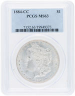 $1 MORGAN 1884-CC SILVER DOLLAR PCGS MS63 TRIO.