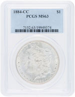 $1 MORGAN 1884-CC SILVER DOLLAR PCGS MS63 TRIO.