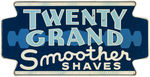 "TWENTY GRAND - SMOOTHER SHAVES" RAZOR BLADES TIN ADVERTISING SIGN.