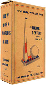 1939 "NEW YORK WORLD'S FAIR 'THEME CENTER' BANK" BOXED TRYLON & PERISPHERE BANK/THERMOMETER.