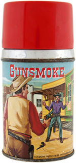 "GUNSMOKE - MATT DILLON U.S. MARSHALL" RARE SPELLING ERROR METAL LUNCHBOX WITH THERMOS.