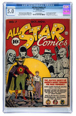 "ALL STAR COMICS" #7 OCTOBER-NOVEMBER 1941 CGC 5.0 VG/FINE (FIRST SUPERMAN & BATMAN STORY).