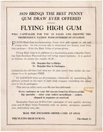 "FLYING HIGH CHEWING GUM" RARE 1929 PROMOTIONAL RETAILER'S FLYER.