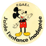 MICKEY MOUSE FIRST SEEN BUTTON FROM QUEBEC WITH FRENCH TEXT.