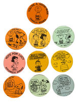 PEANUTS CHARACTERS GROUP OF TEN BUTTONS FROM 1960s.