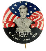 ROBERT "LA FOLLETTE" 1928 DEDICATION BUTTON FROM HAKE COLLECTION & CPB.