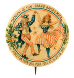 UNCLE SAM & MISS LIBERTY "CARNIVAL OF FUN" 1898 BUTTON FROM HAKE COLLECTION & CPB.