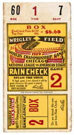 1929 WORLD SERIES TICKET STUB FROM WRIGLEY FIELD.