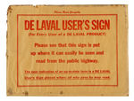 "DE LAVAL USER'S SIGN" WITH ORIGINAL ENVELOPE.