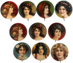 PRETTY LADIES PREMIUM BUTTONS FROM TOBACCO COMPANIES C. 1912-1915.