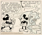 "MICKEY MOUSE - BOBO THE ELEPHANT" ORIGINAL AUGUST 31, 1934 DAILY STRIP ART BY FLOYD GOTTFREDSON.