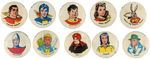 FAWCETT CHARACTERS BUTTON SET INCLUDING CAPTAIN MARVEL.