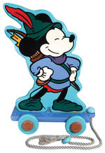 MICKEY MOUSE AS ROBIN HOOD ONE-OF-A-KIND OVERSIZED CERAMIC PULL TOY BY BRENDA WHITE & JESSE RHODES.