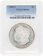 $1 1880-S MORGAN SILVER DOLLAR PCGS MS64.