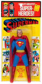 "SUPERMAN" KRESGE CARDED MEGO ACTION FIGURE WITH LARGE "S" SYMBOL.