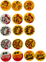 ALVIN AND THE CHIPMUNKS TWELVE BUTTONS FROM TWO DIFFERENT SETS PLUS FOUR DUPLICATES.