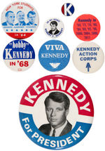 ROBERT KENNEDY GROUP OF EIGHT BUTTONS 1964-68 INCLUDING STAFF PIN.