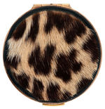 BOXED BRASS COMPACT WITH LEOPARD FUR COVER BY STRATTON, ENGLAND.