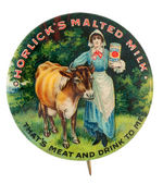 "DRINK HORLICK'S MALTED MILK" MULTICOLOR CLASSIC BUTTON.