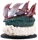 "BLOODSTONE" HELIOTROPE CARVED DOLPHINS STATUARY.