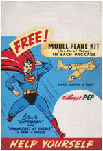 SUPERMAN "KELLOGG'S PEP" CEREAL RARE STORE SHELF TALKER SIGN FOR PREMIUM MODEL AIRPLANES.