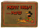 "MICKEY CYCLIST WITH PLUTO" RARE BOXED CELLULOID WIND-UP TOY.